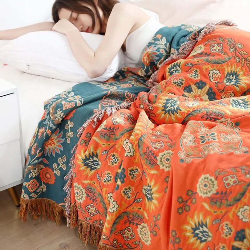 Hyggeligt luksus bomuldsplaid med elegant boho jacquard sofaplaid og sengetæppe