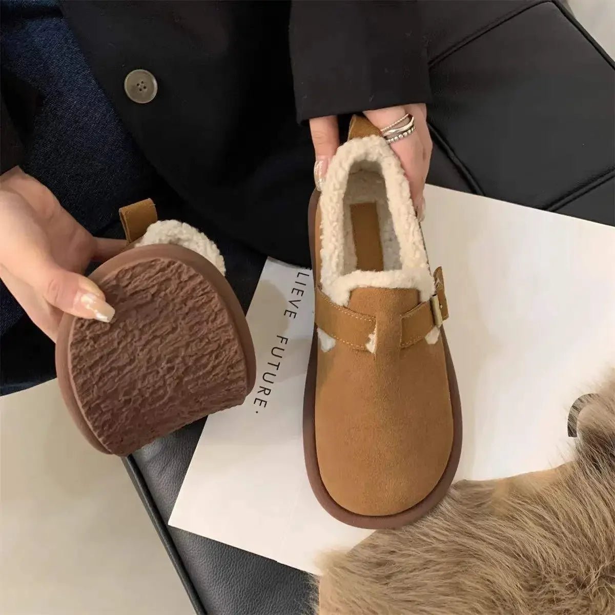 COZYMOVE Retro Slip-On Sneakers med varm fleeceforing