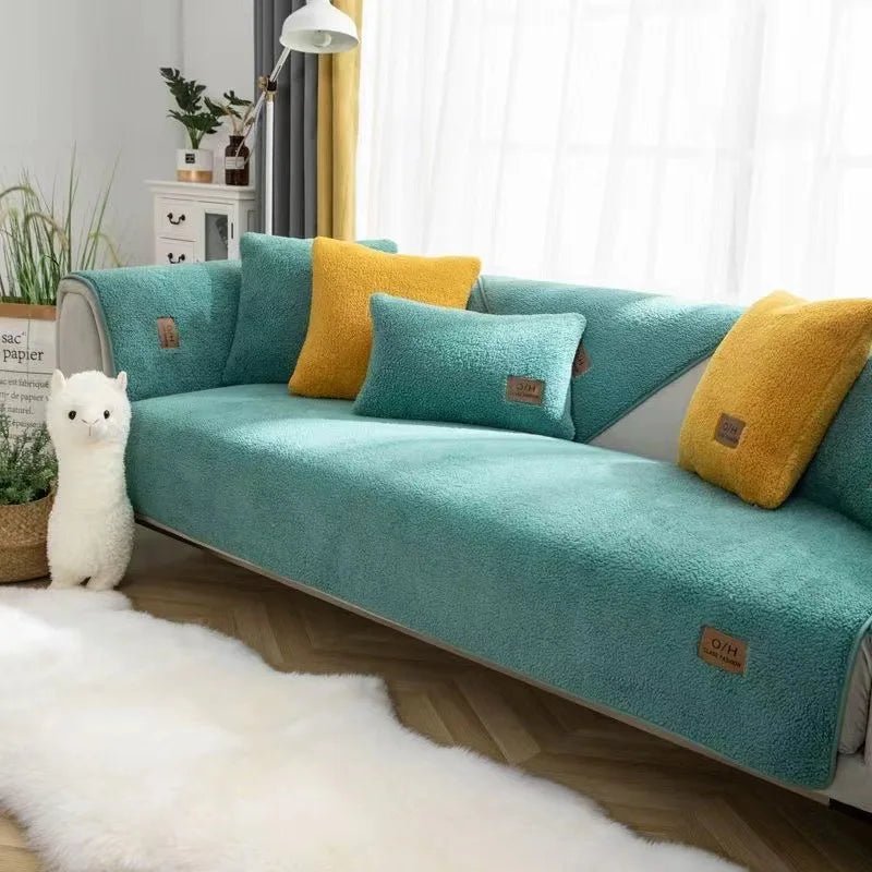 COZYSHEAR blødt og behageligt lammeuldsovertræk til sofa til varme og beskyttelse