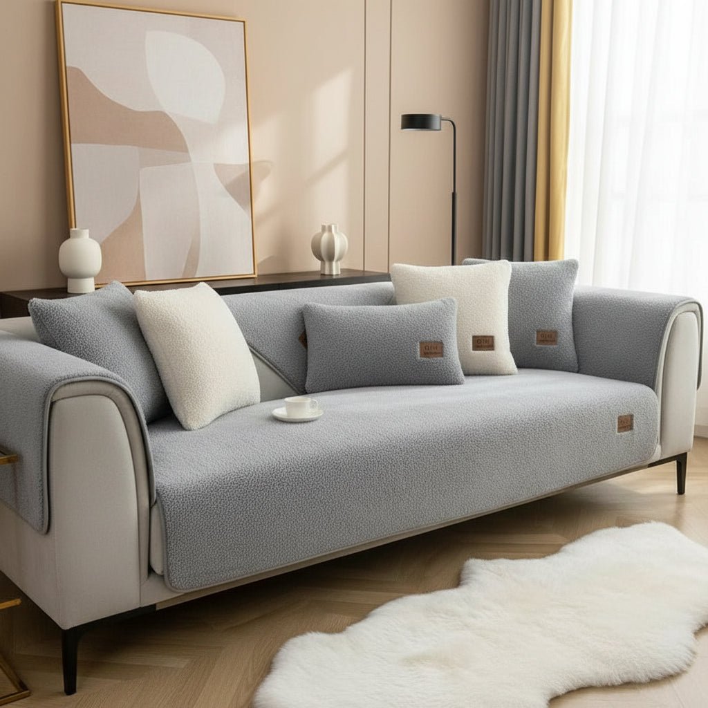 COZYSHEAR blødt og behageligt lammeuldsovertræk til sofa til varme og beskyttelse