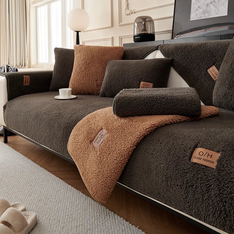 COZYSHEAR blødt og behageligt lammeuldsovertræk til sofa til varme og beskyttelse