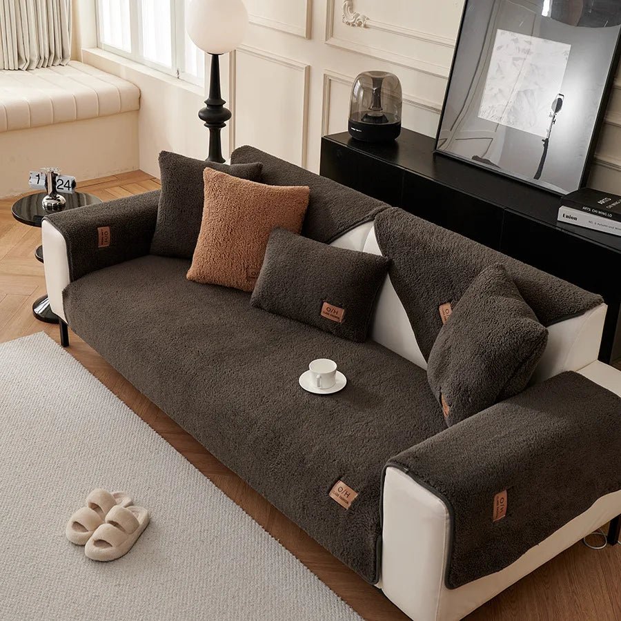 COZYSHEAR blødt og behageligt lammeuldsovertræk til sofa til varme og beskyttelse