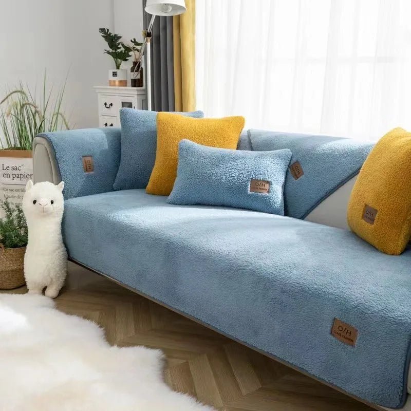 COZYSHEAR blødt og behageligt lammeuldsovertræk til sofa til varme og beskyttelse