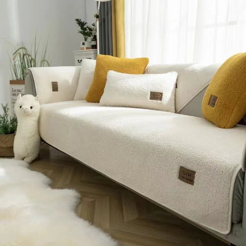 COZYSHEAR blødt og behageligt lammeuldsovertræk til sofa til varme og beskyttelse