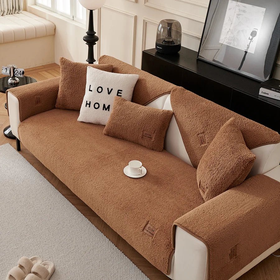 COZYSHEAR blødt og behageligt lammeuldsovertræk til sofa til varme og beskyttelse