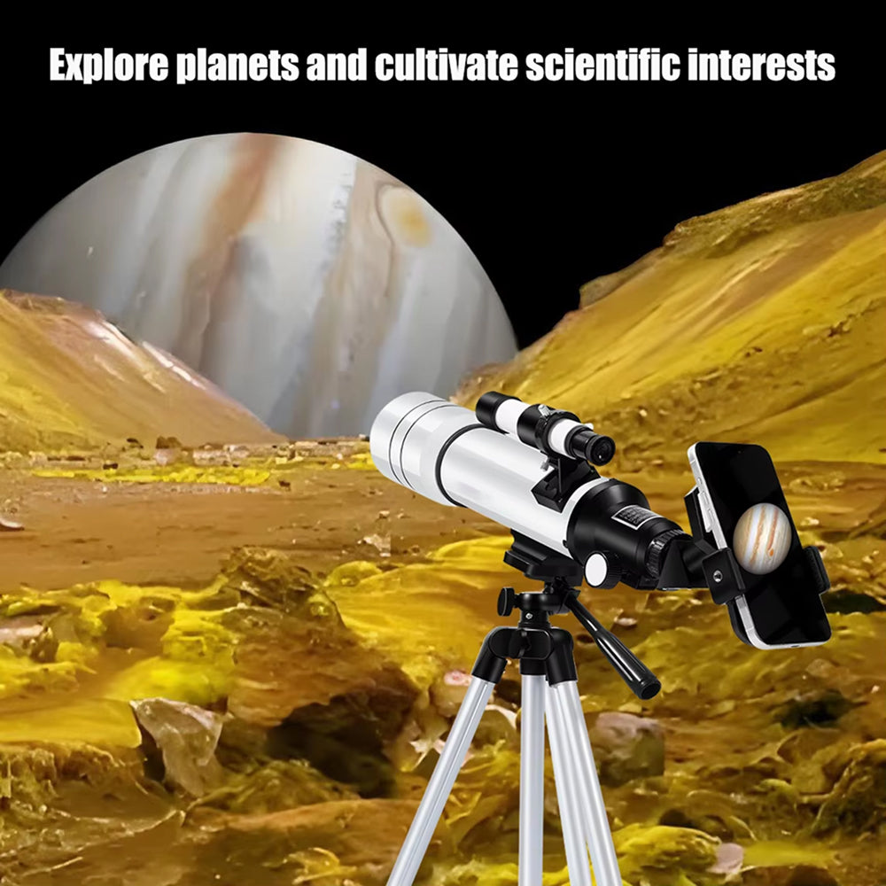 Dětský astronomický dalekohled, průměr objektivu 70 mm, 6násobné zvětšení, Barlow čočka, adaptér na telefon