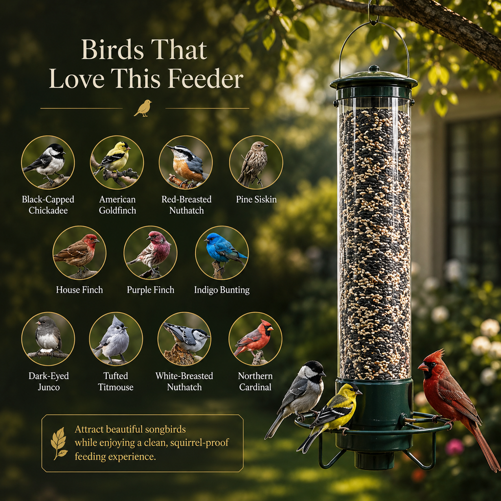 Vogelfutterhaus mit drehbarer Sitzstange hält Eichhörnchen fern