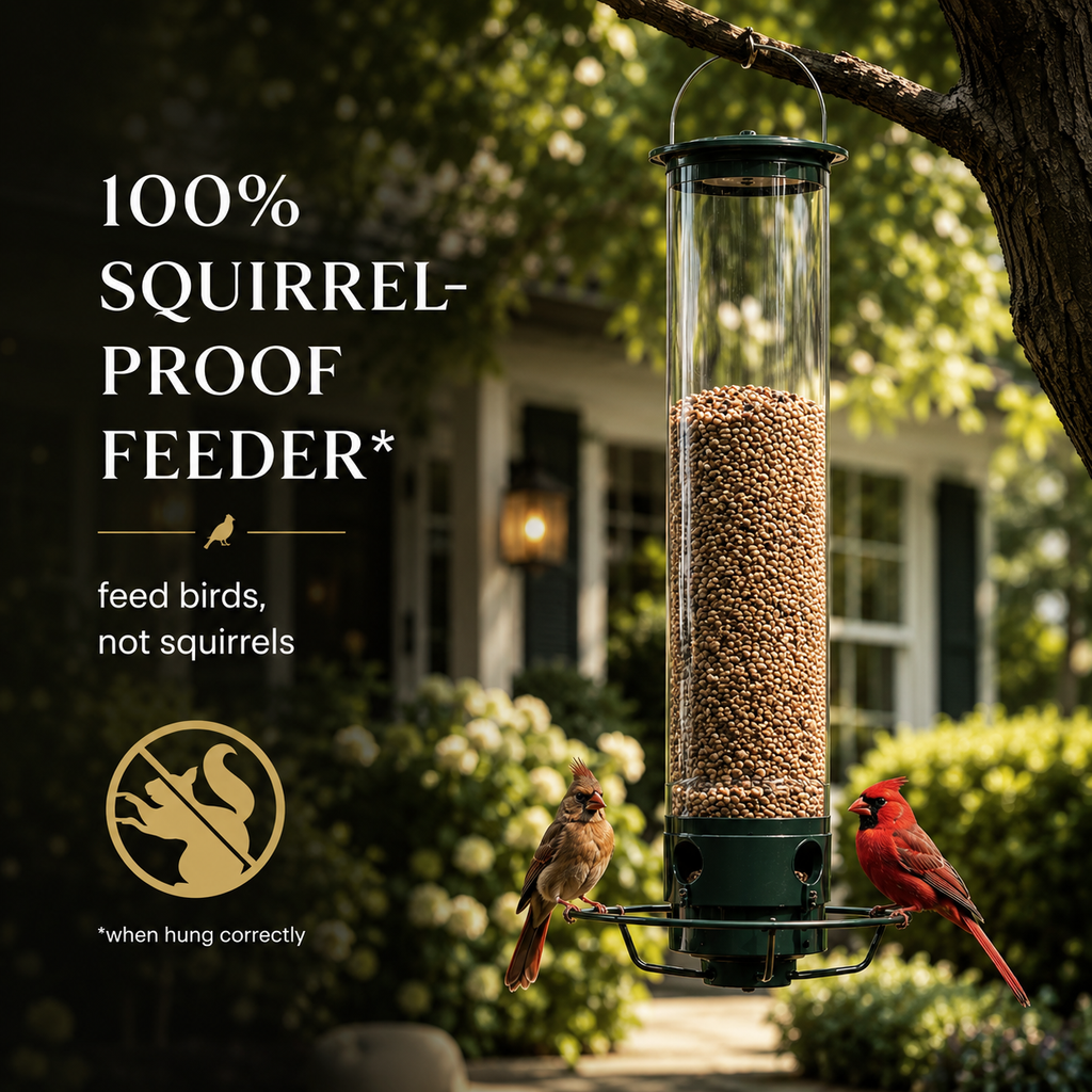 Vogelfutterhaus mit drehbarer Sitzstange hält Eichhörnchen fern