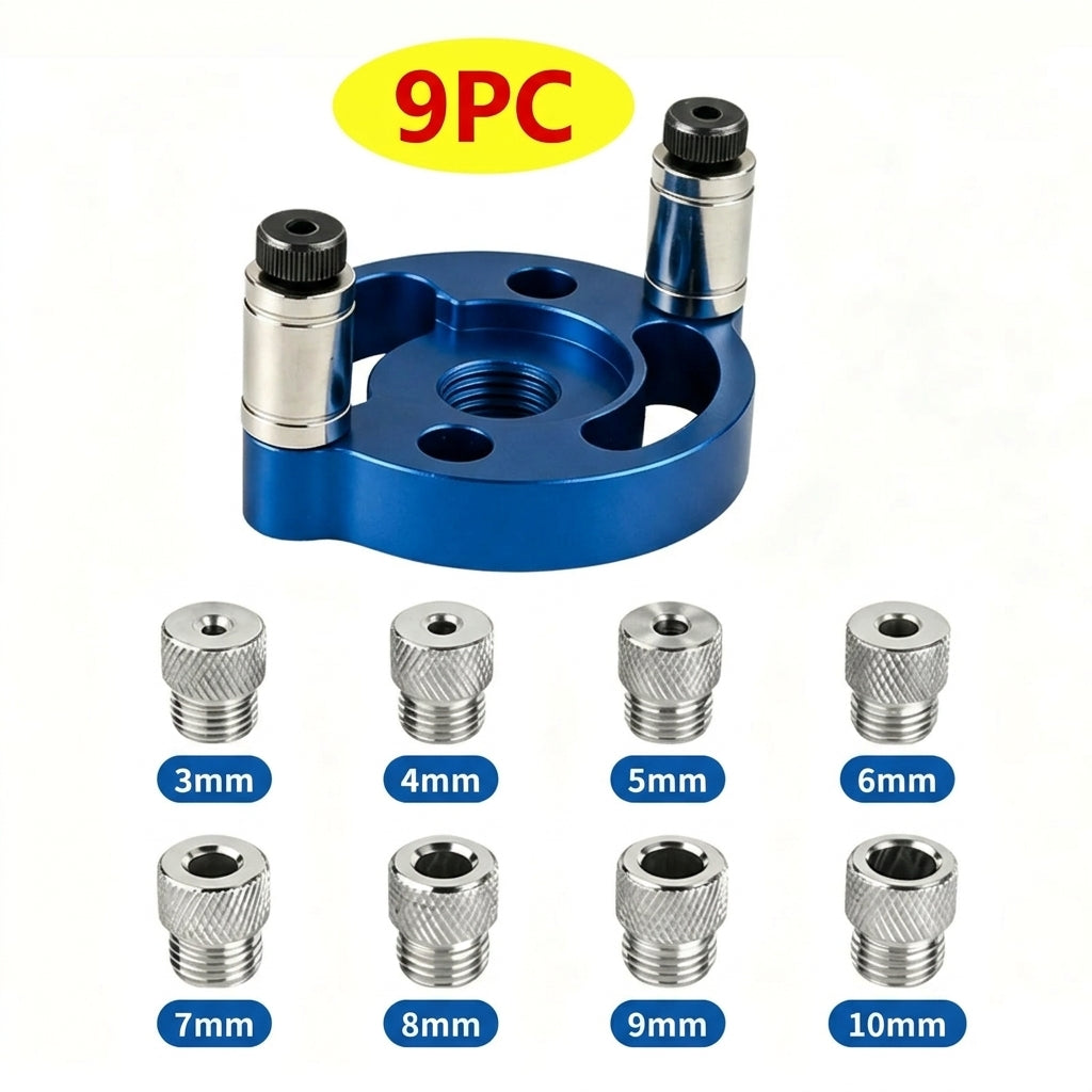 Guide de perçage pour assemblage bois en aluminium avec trous auto-centreurs