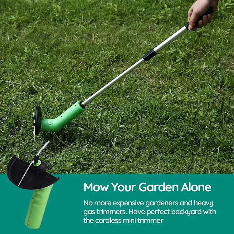 Bezprzewodowa mini podkaszarka z 63 cm trzonkiem, zasilana bateriami AA, lekka