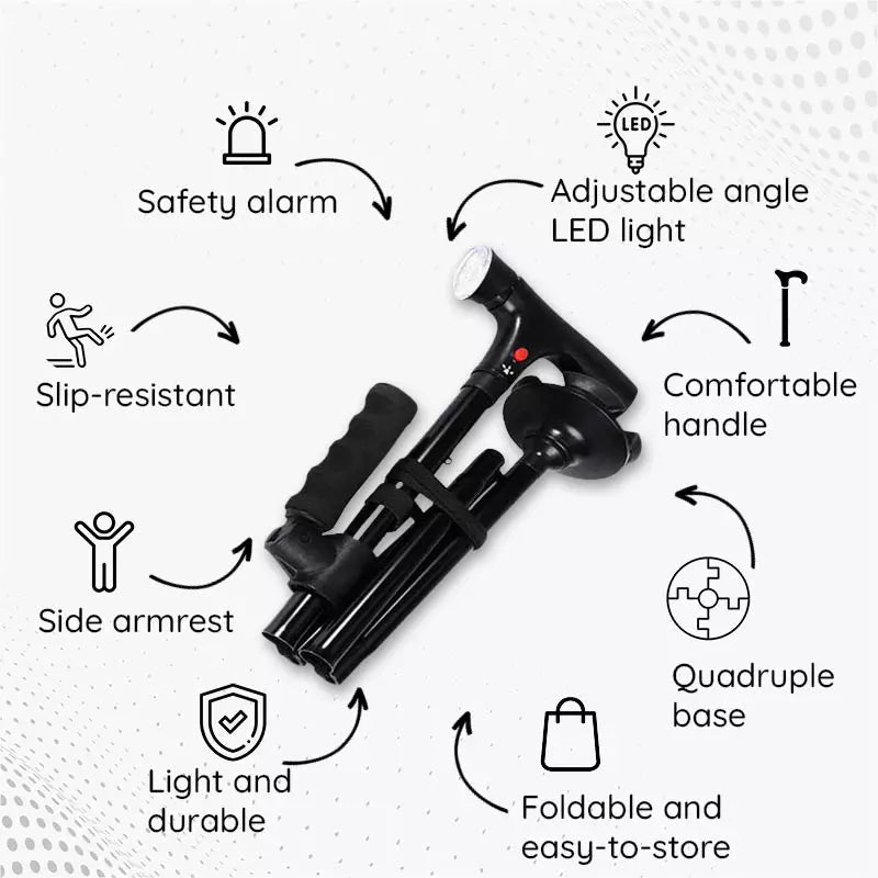 Foldable LED Walking Cane With Adjustable Height And Non Slip Base