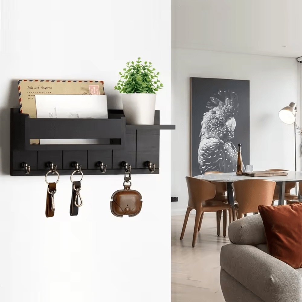 DECORHOOK Organizer i massivt træ med kroge og postholder