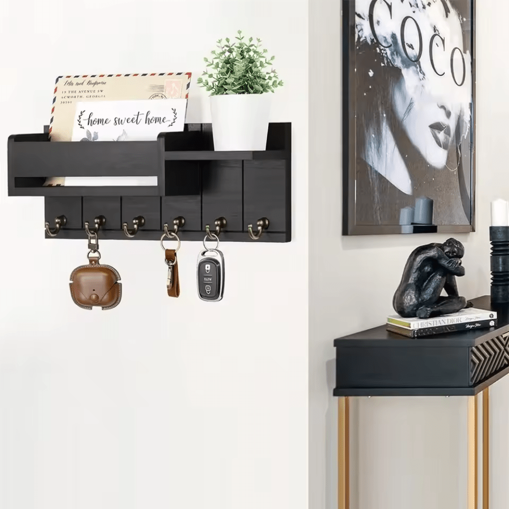 DECORHOOK Organizer i massivt træ med kroge og postholder