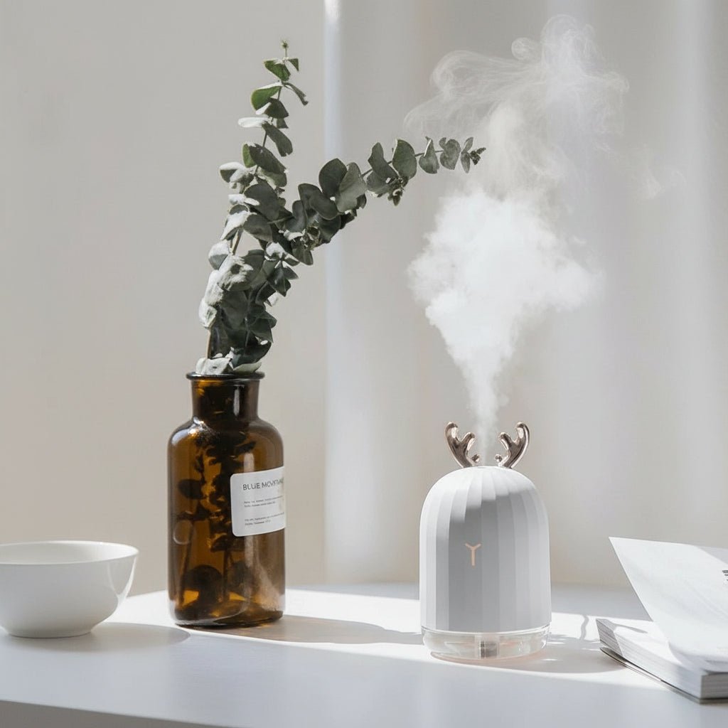 DEERSOFT kompakt hjorte-luftfugter med farverig LED-belysning og automatisk slukning