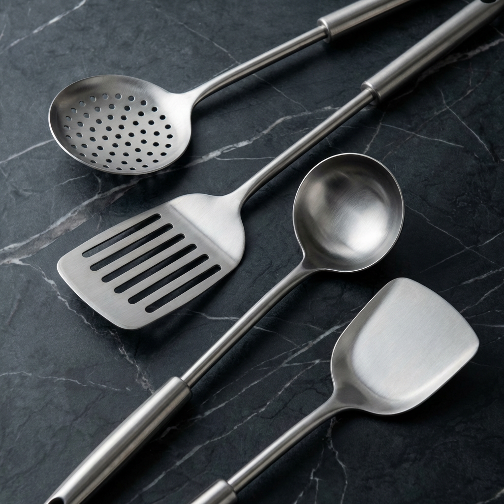 4-Piece Titanium Kitchen Utensil Set – Spatula, Ladle, Slotted Spoon & Knife