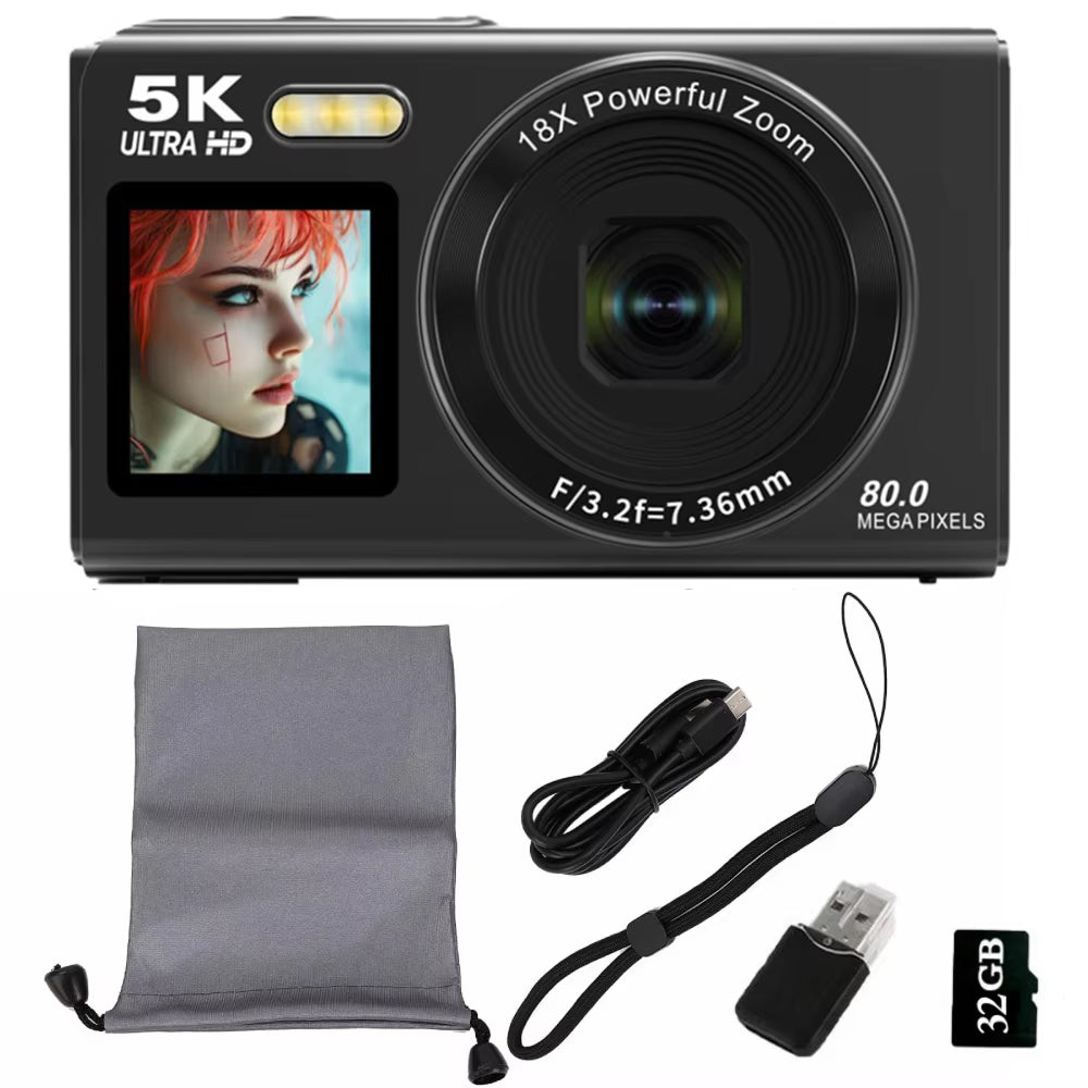 ClikVis dvouobrazovkový fotoaparát s 5K videem, 80MP fotografiemi a 18× zoomem