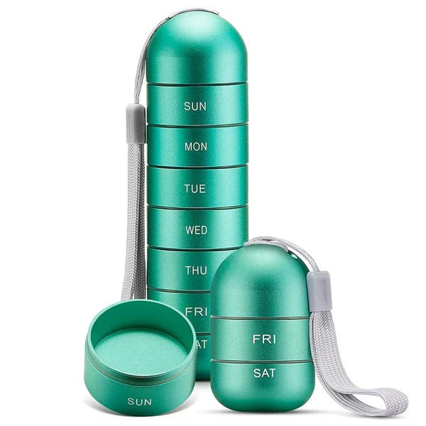 Organizator de pastile DOSEVAULT din aluminiu pentru săptămână, cu depozitare mare, rezistent la apă