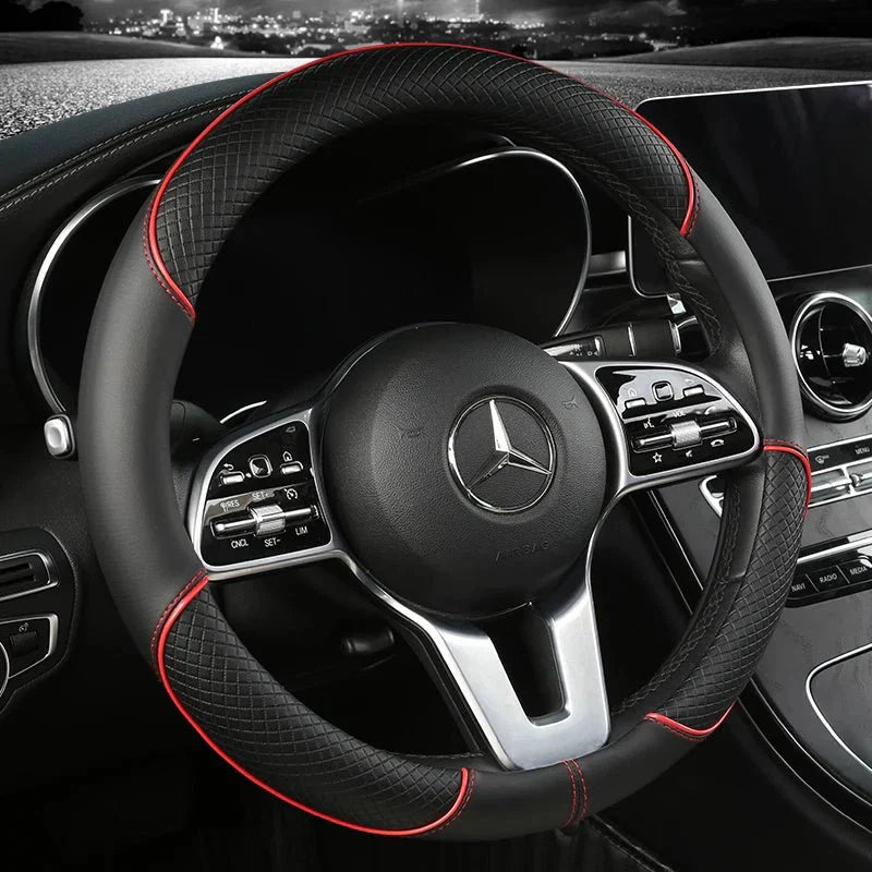 Drivelux Diamond-Pattern Leather Steering Wheel Cover, Universal Fit, Anti-Slip Grip