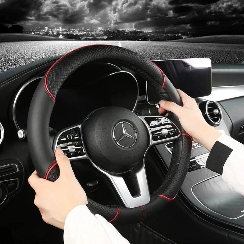 Drivelux Diamond-Pattern Leather Steering Wheel Cover, Universal Fit, Anti-Slip Grip
