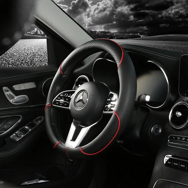 Drivelux Diamond-Pattern Leather Steering Wheel Cover, Universal Fit, Anti-Slip Grip
