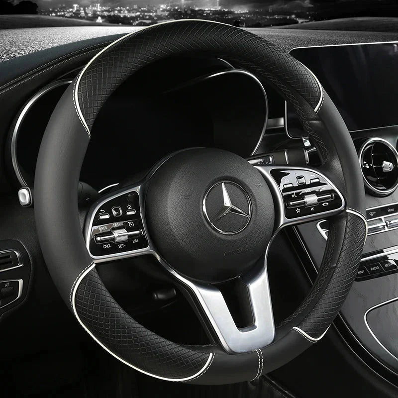 Drivelux Diamond-Pattern Leather Steering Wheel Cover, Universal Fit, Anti-Slip Grip