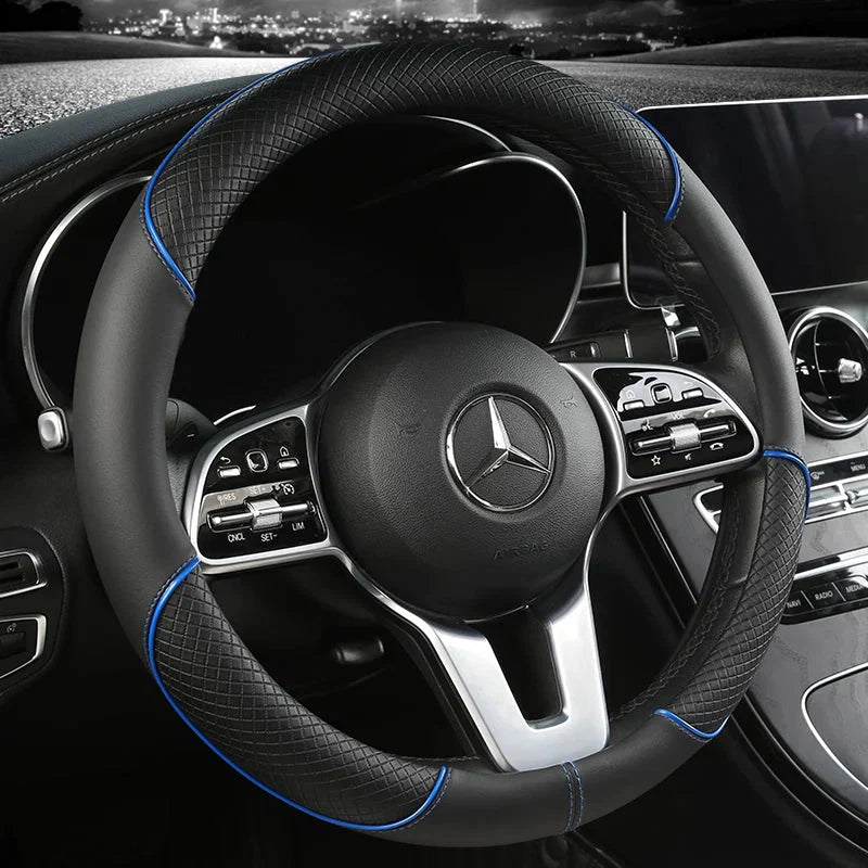 Drivelux Diamond-Pattern Leather Steering Wheel Cover, Universal Fit, Anti-Slip Grip