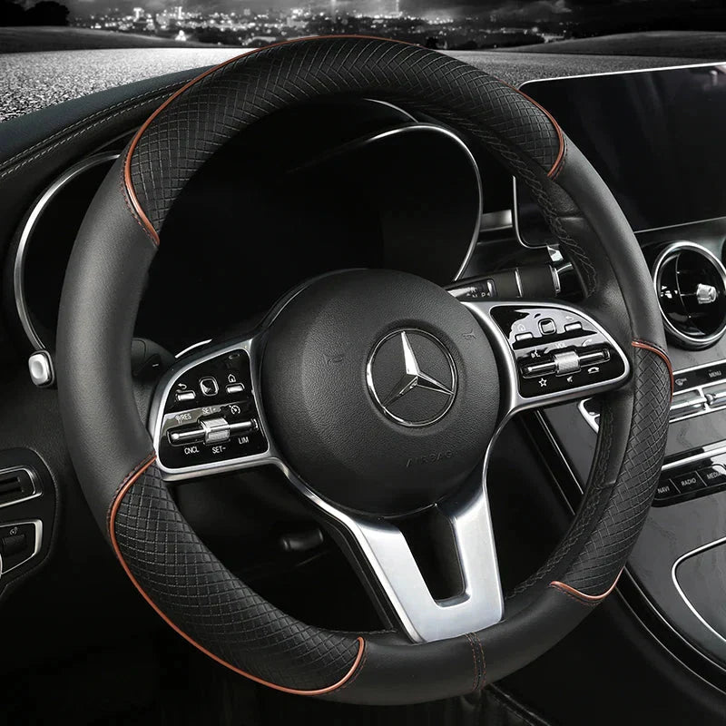 Drivelux Diamond-Pattern Leather Steering Wheel Cover, Universal Fit, Anti-Slip Grip