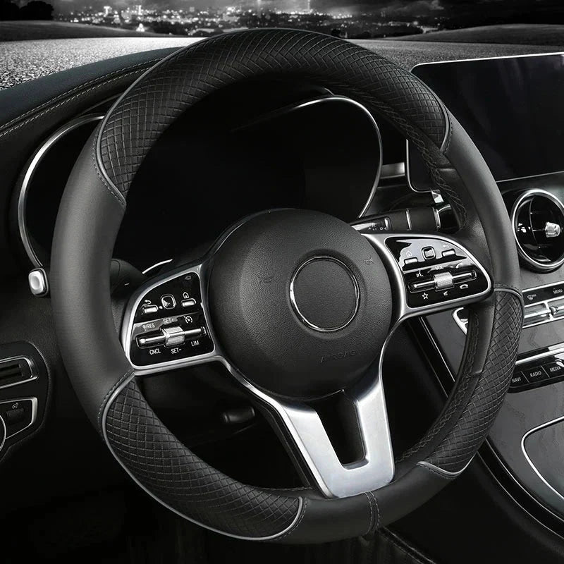 Drivelux Diamond-Pattern Leather Steering Wheel Cover, Universal Fit, Anti-Slip Grip