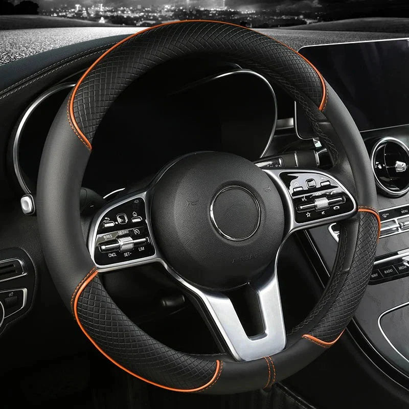 Drivelux Diamond-Pattern Leather Steering Wheel Cover, Universal Fit, Anti-Slip Grip