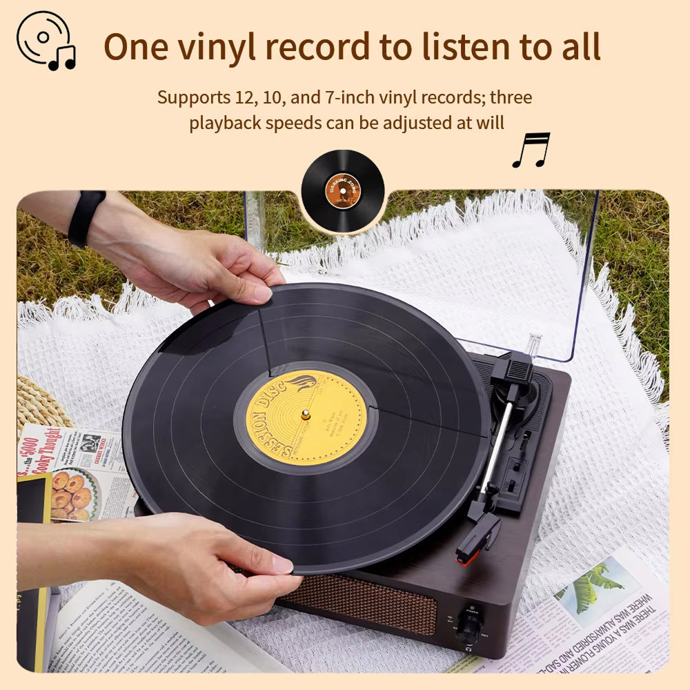 Tocadiscos de vinilo con Bluetooth y altavoces integrados, parada automática
