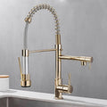 DualFlow schwarzer und goldener Messing-Küchenhahn mit zwei Ausläufen und einem Hebel