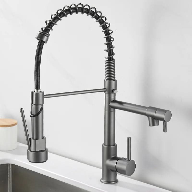 DualFlow schwarzer und goldener Messing-Küchenhahn mit zwei Ausläufen und einem Hebel