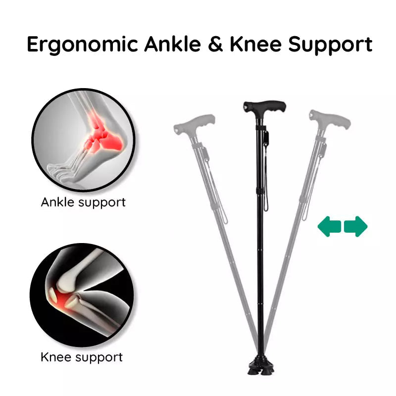 Foldable LED Walking Cane With Adjustable Height And Non Slip Base