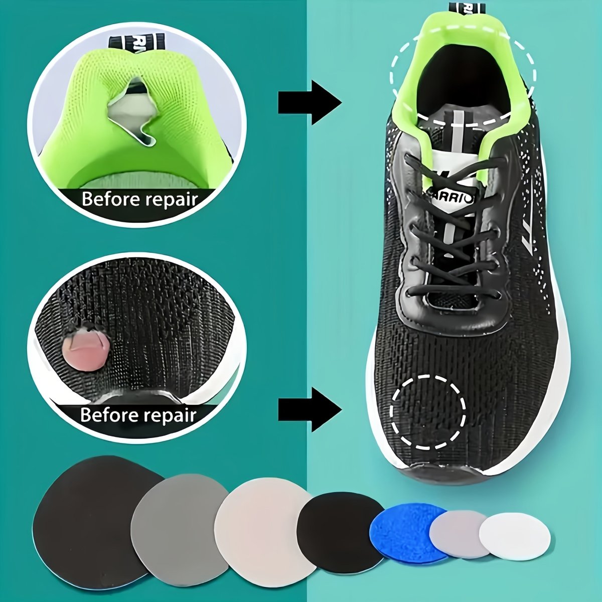 Parche de reparación FLEXISHOE para partes superiores y tacones de zapatos, solución fácil