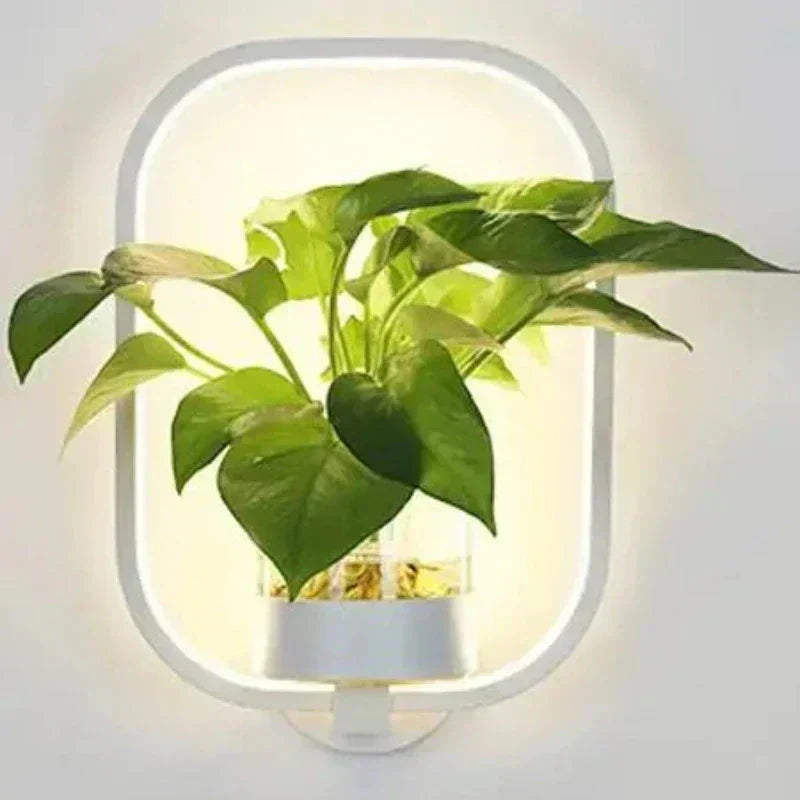 LED Plant Wall Light With Glass Vase And Warm Backlight, Metal Frame