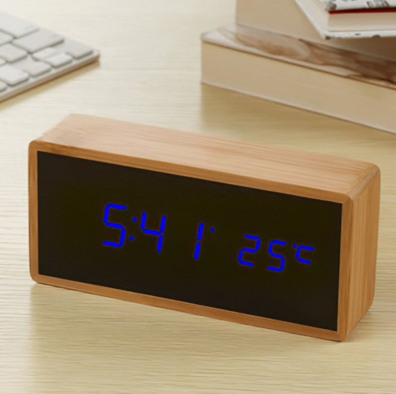 ECOCLOCK Bambus-Wecker mit LED-Zeitanzeige und Temperaturanzeige