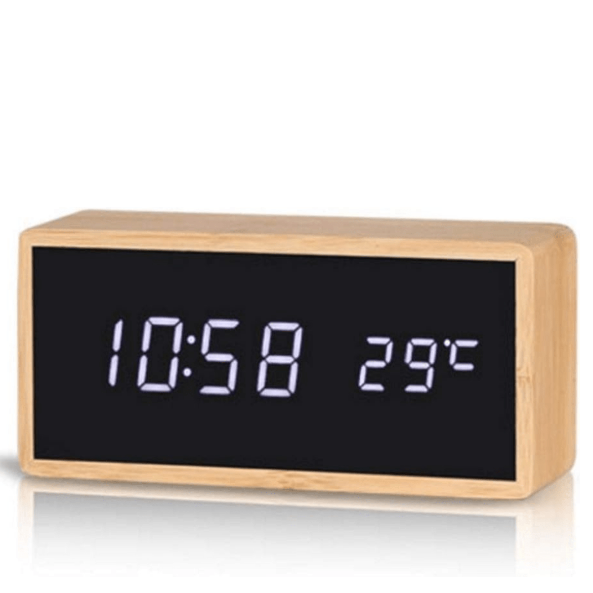 ECOCLOCK Bambus-Wecker mit LED-Zeitanzeige und Temperaturanzeige