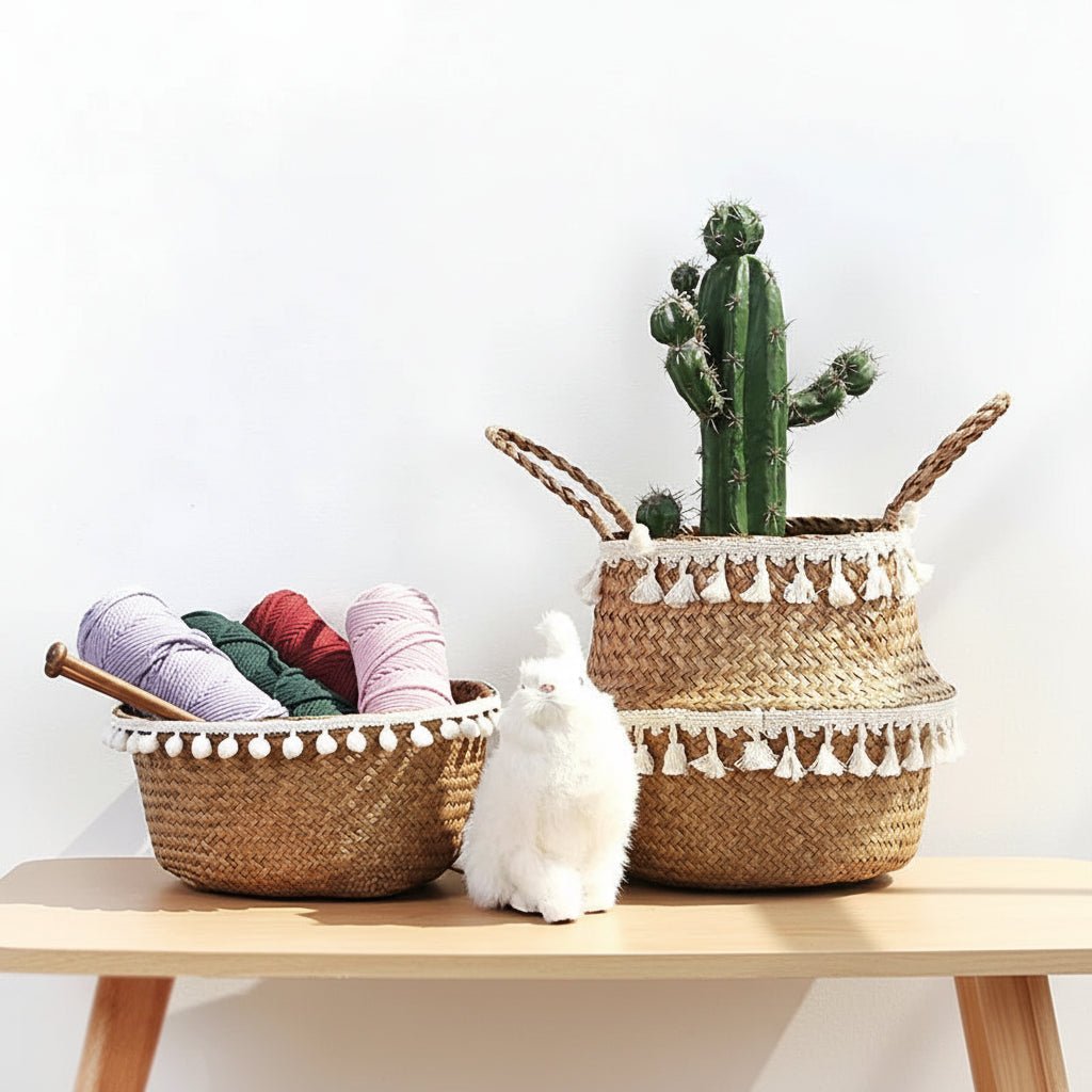 ECOCRAFT Bamboo Wicker Storage Basket Foldable Planter