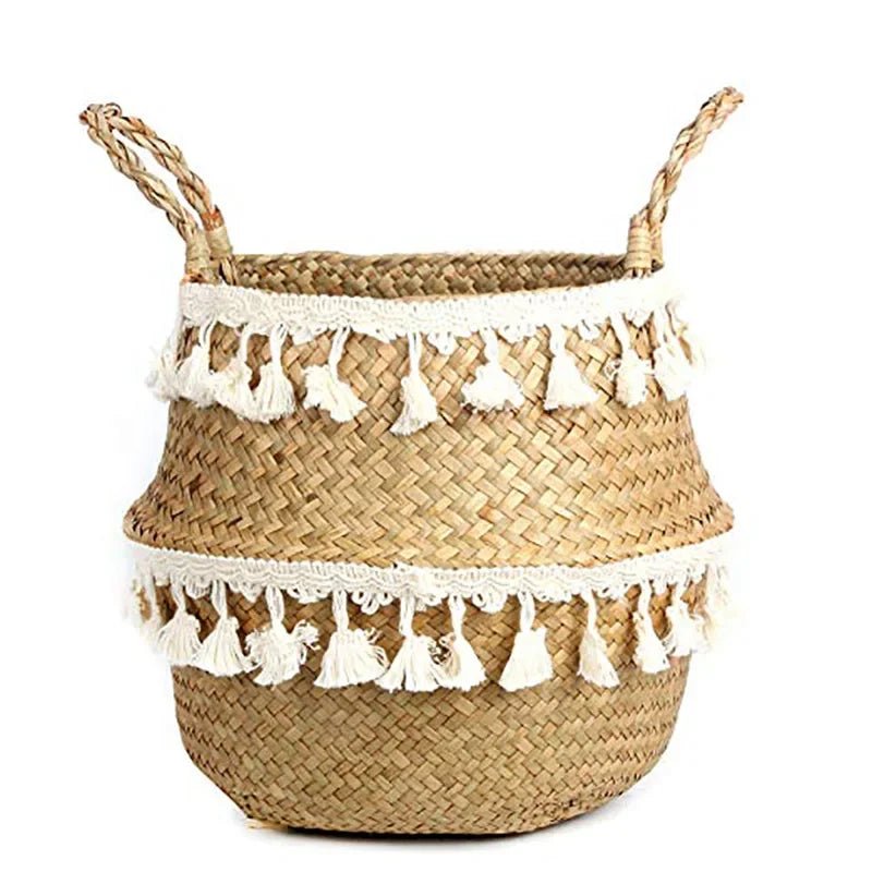 ECOCRAFT Bamboo Wicker Storage Basket Foldable Planter