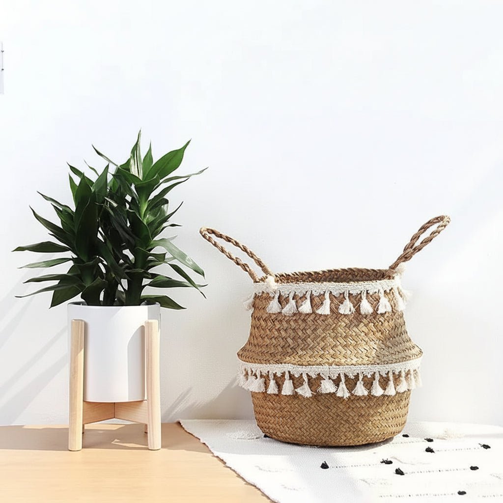 ECOCRAFT Bamboo Wicker Storage Basket Foldable Planter