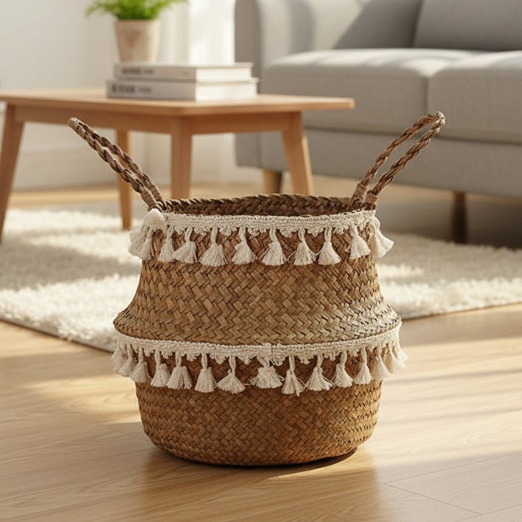 ECOCRAFT Bamboo Wicker Storage Basket Foldable Planter