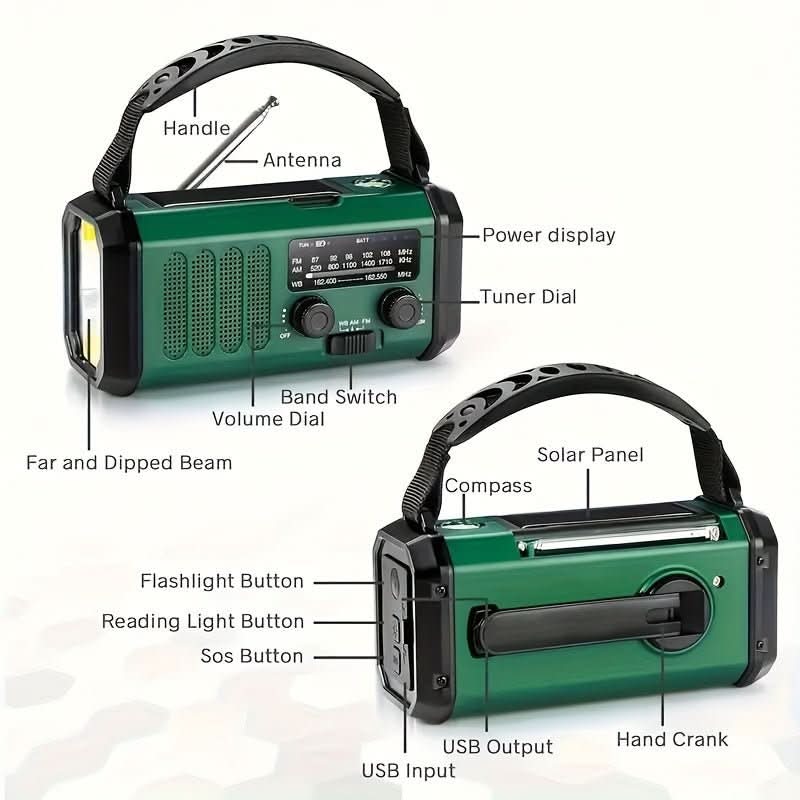 ECOPOWER RADIO Nouzové meteorologické rádio se solárním napájením, svítilnou a USB nabíječkou