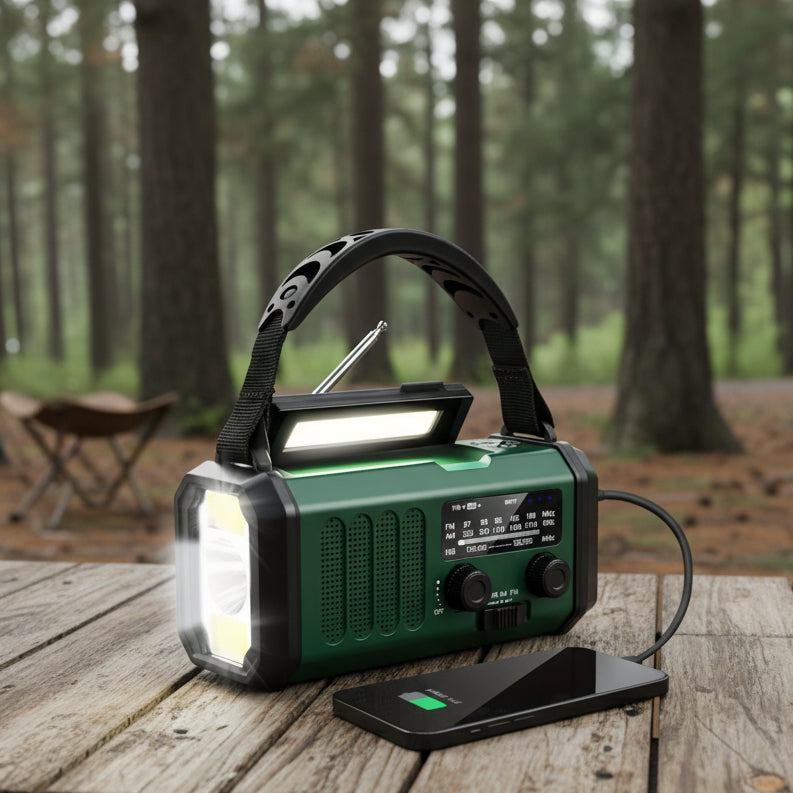 ECOPOWER RADIO Nouzové meteorologické rádio se solárním napájením, svítilnou a USB nabíječkou