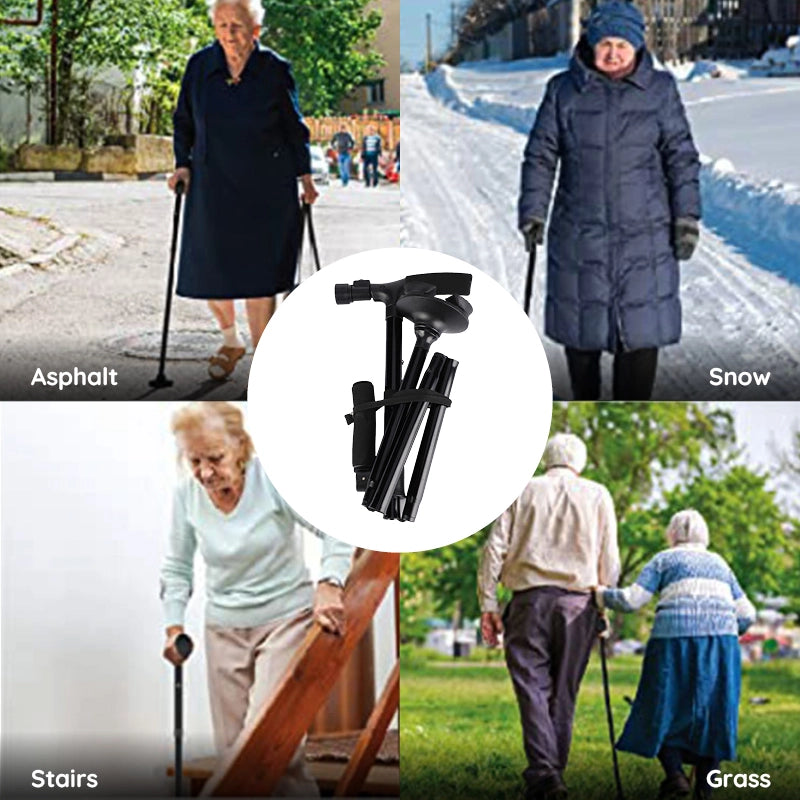 Foldable LED Walking Cane With Adjustable Height And Non Slip Base