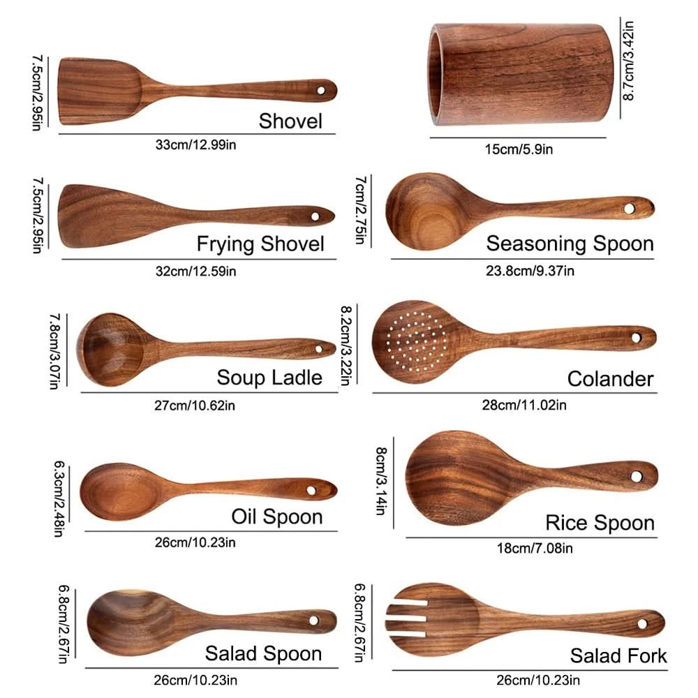 Naturlig teak kjøkkenredskapssett, ripefritt, elegant for hjemme-kokker