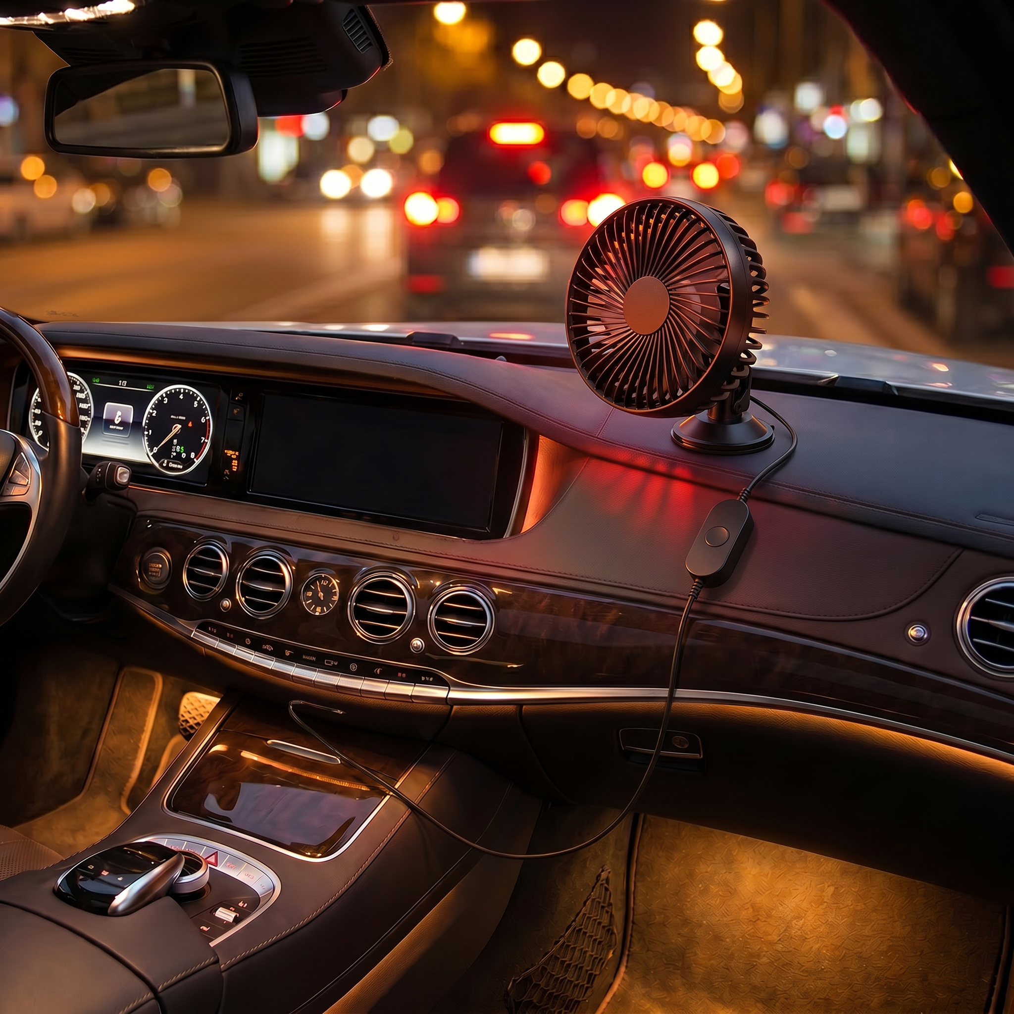 USB Car Fan With Suction Cup Mount, 3 Speeds, Portable Cooling