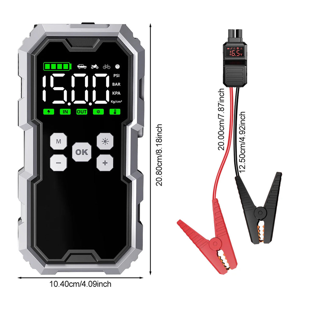 6000A Startbooster og dekkpumpe, 21800mAh, 150 PSI, 2,7 tommers LCD-skjerm