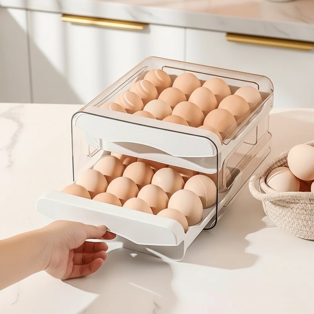 Dvoustupňová zásuvka na vejce EGGLODGE pro úsporu místa v lednici