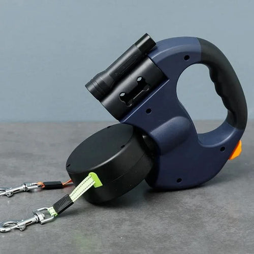 Azure Premium dobbelt hundesnor med LED-lys og poseholder til to hunde