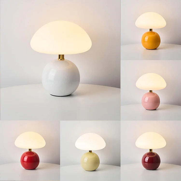 Lumiere Kremfarget Sopp Keramisk Bordlampe Bauhaus Stil